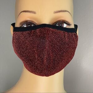 NWOT Shimmery Red Mask With Black Lining And Ear Straps